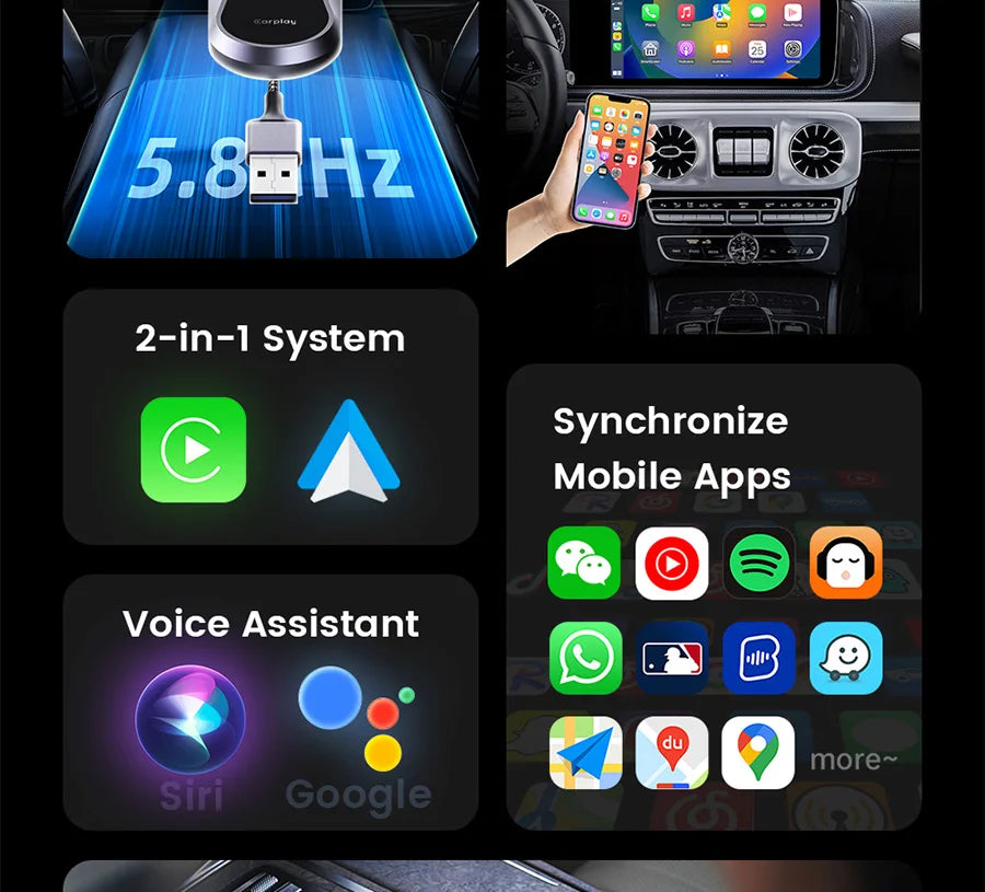 2025 Upgrade Wireless CarPlay & Android Auto AI Box – Dual-Band WiFi Bluetooth Auto Connect for iPhone & Android