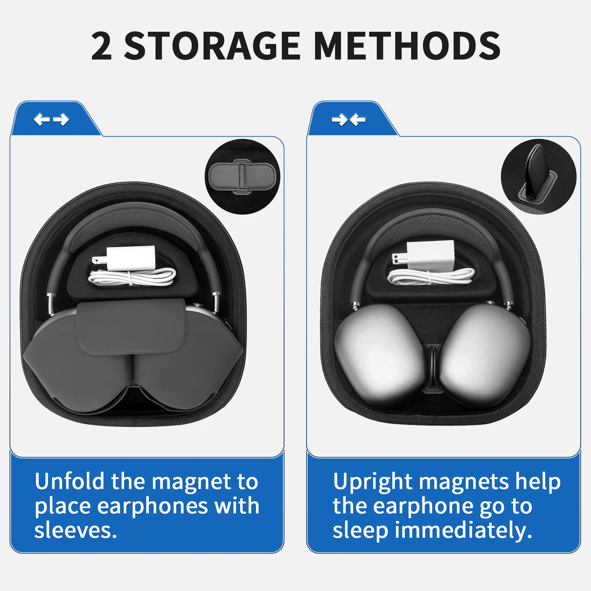 Yinke AirPods Max Travel Case - Shockproof EVA Storage Bag with Velvet Interior, Dual Zippers & Sleep Mode Support