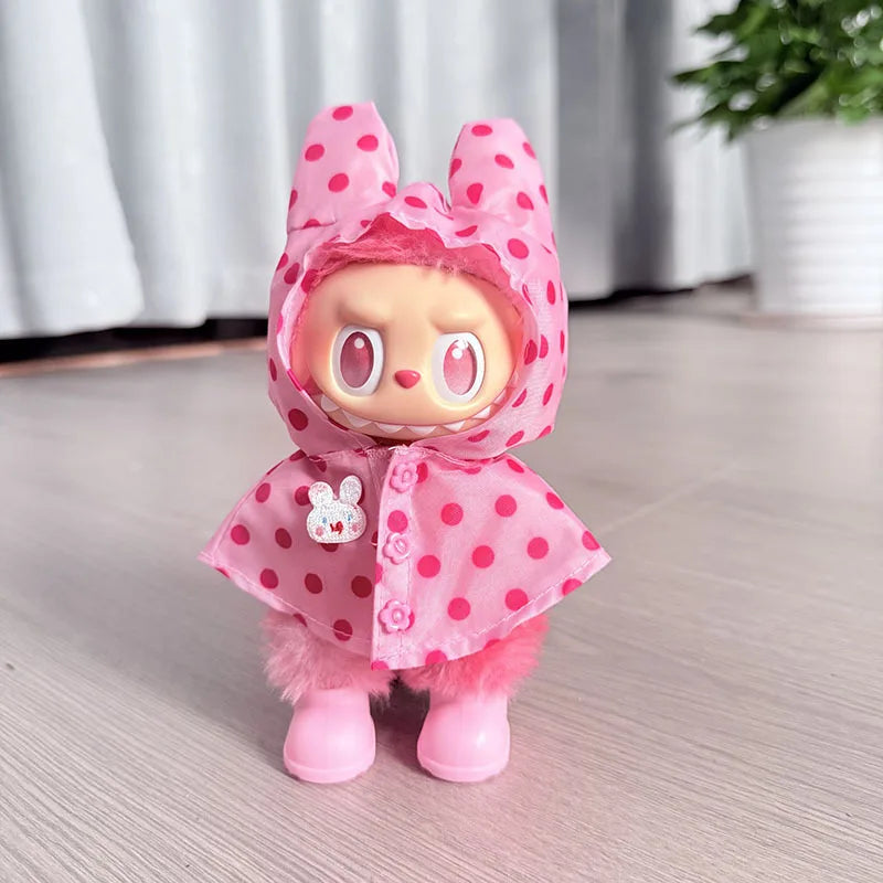 17CM Labubu Monster Doll Clothes – DIY Colorful Raincoat Outfit with Cute Candy Dots, Kids’ Gift Accessories