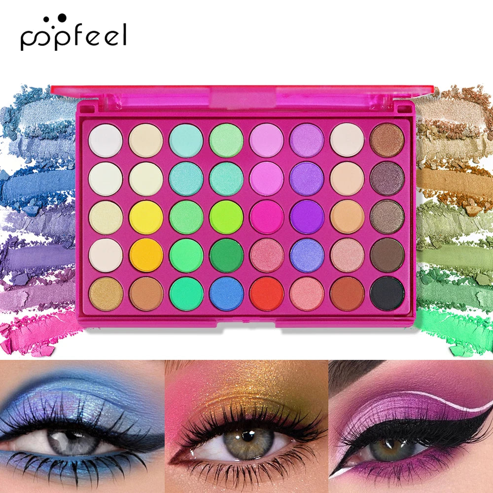 POPFEEL 40 Color Eyeshadow Palette - Earth Tone & Rainbow Shades with Matte and Shimmer Long Lasting Finish