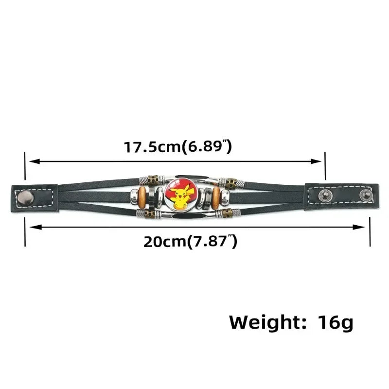 20cm Pikachu Mega Stone Cowhide Bracelet – Anime Cosplay Adjustable Wristband with Glass Cabochon