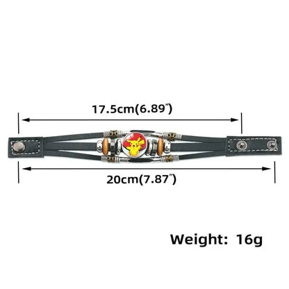 20cm Pikachu Mega Stone Cowhide Bracelet – Anime Cosplay Adjustable Wristband with Glass Cabochon