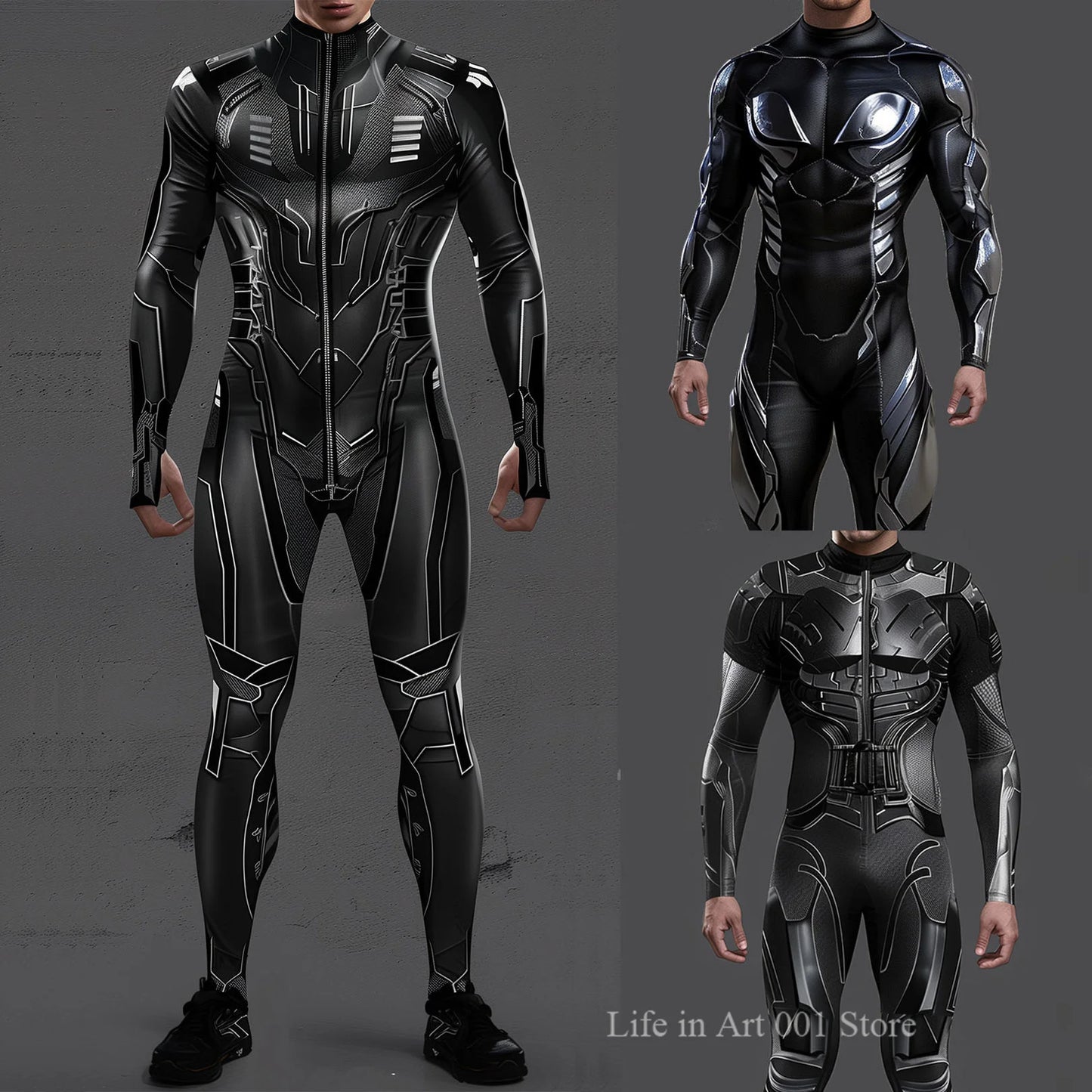 Cyberpunk Mechanical Armor Jumpsuit - Futuristic Steampunk Fighter Cosplay Bodysuit for Halloween & Costume Parties