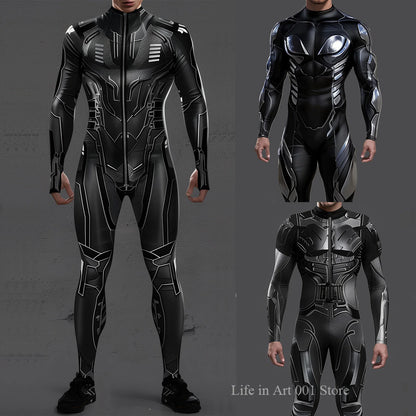 Cyberpunk Mechanical Armor Jumpsuit - Futuristic Steampunk Fighter Cosplay Bodysuit for Halloween & Costume Parties