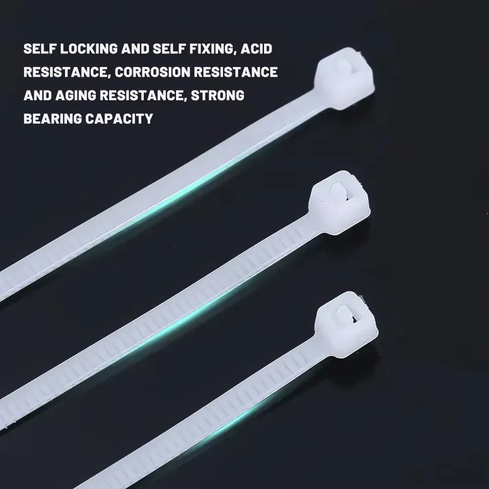 100PCS Nylon Cable Ties - Self-Locking Adjustable Wire Zip Ties for Home Office Cable Management