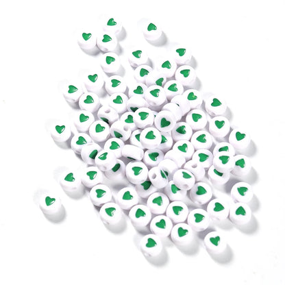 100Pcs 7mm Acrylic Flat Round Beads – Colorful Heart Pattern Spacer Beads for DIY Bracelet & Earring Jewelry Making Supplies