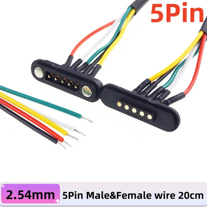 Magnetic Pogo Pin Connector - 2A Waterproof Spring-Loaded 2.54mm Male Female DC Power Socket, 2/3/4/5/6 Position Contact Strip