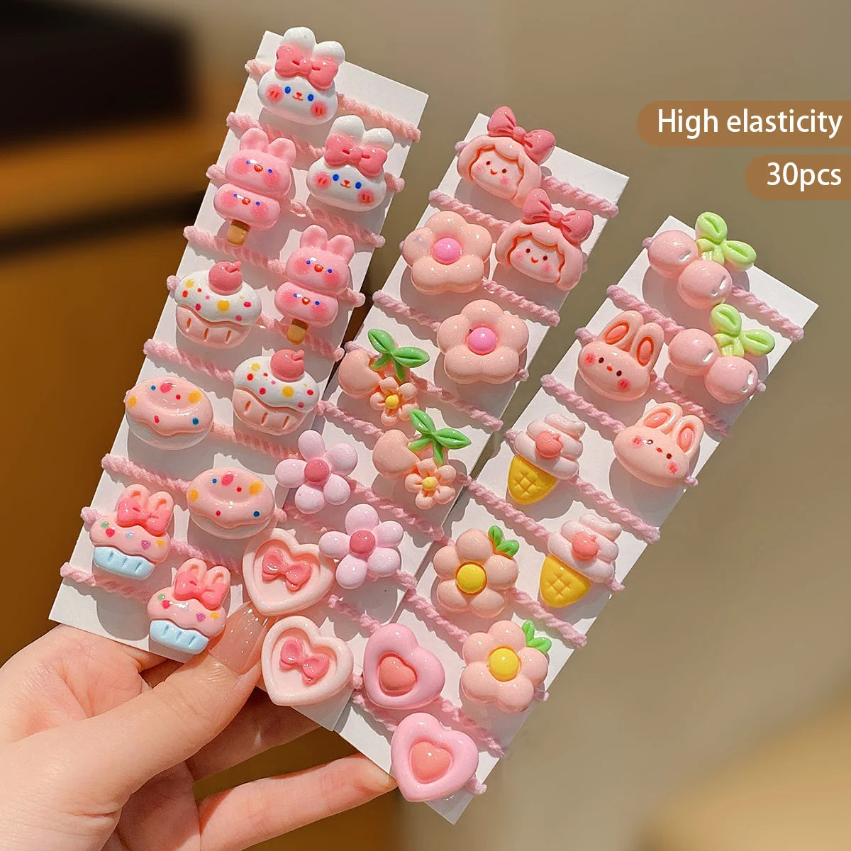 30-Piece Cute Cartoon Hair Bands for Girls - Colorful Children’s Elastic Hair Ties for Everyday Hairstyles