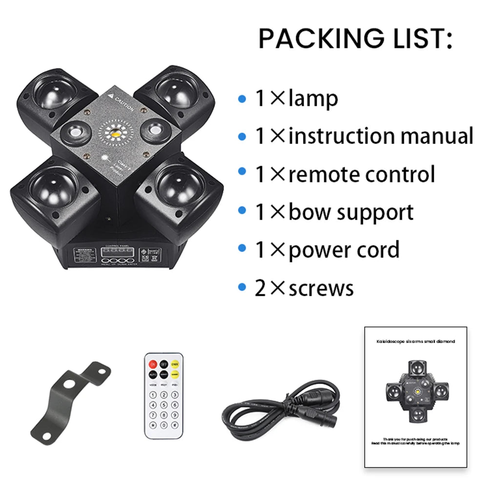 48W 4-Arm Mini Moving Head DJ Light – RGBW LED Disco Strobe with DMX512 for Party, Nightclub & Stage Effects