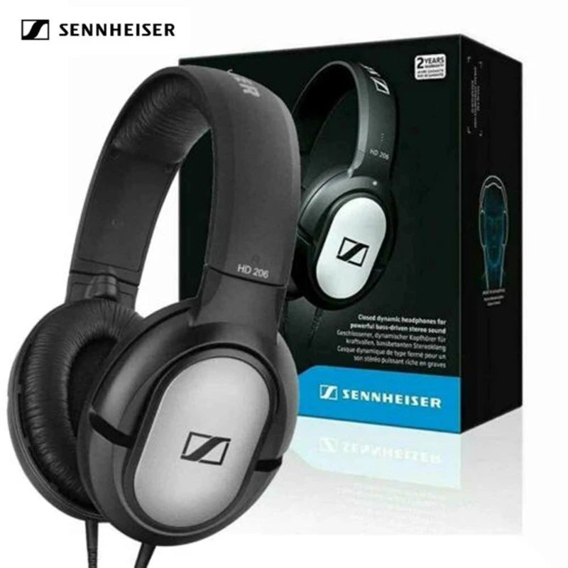 Sennheiser HD 206 Wired Headphones – Deep Bass Stereo Noise-Isolating Earphones for Sports & Gaming