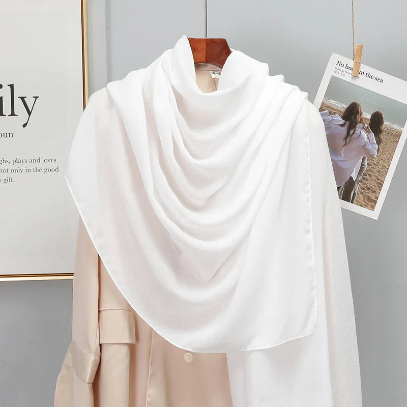 Winter Warm Cotton-Linen Pashmina Scarf for Women – Plain Stripe with Tassels – Hijab Shawl Wrap Bandana – New