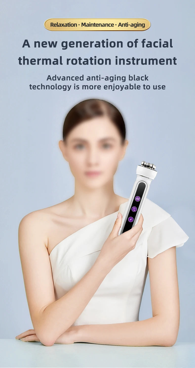 3 in 1 RF EMS Facial Roller Massager – 360° Skin Lifting, Fine Line Reduction, Microcurrent Beauty Machine