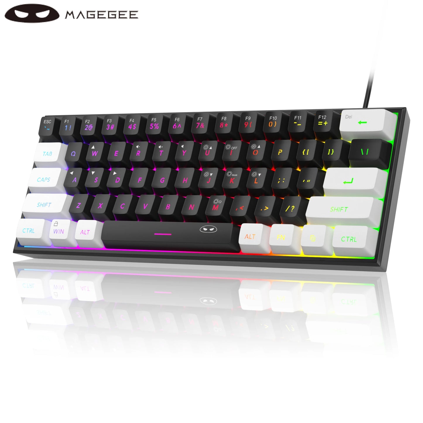 MageGee TS91 60% Compact Wired Keyboard – 61 Key RGB Backlit Portable Membrane Keyboard for Windows PC