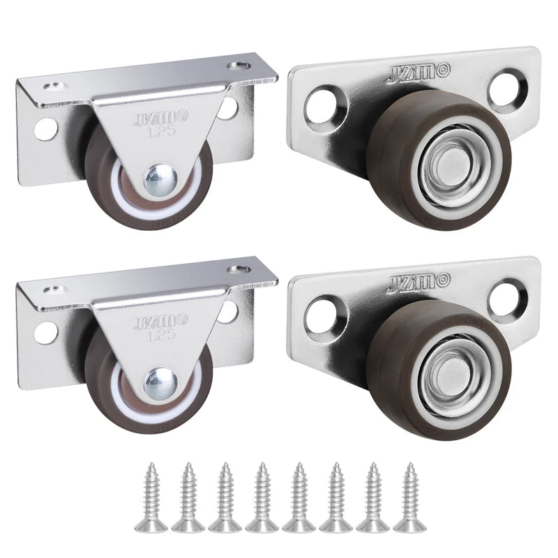 4Pcs Silent Rubber Casters | Low Profile Drawer Wheels for Furniture, Kitchen Cabinets, and Tables - Side Installation Replacement