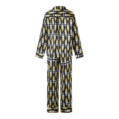 Imcute Women’s Christmas Satin Pajama Set – Long Sleeve Button-Down Top & Loose Lounge Pants Nightwear