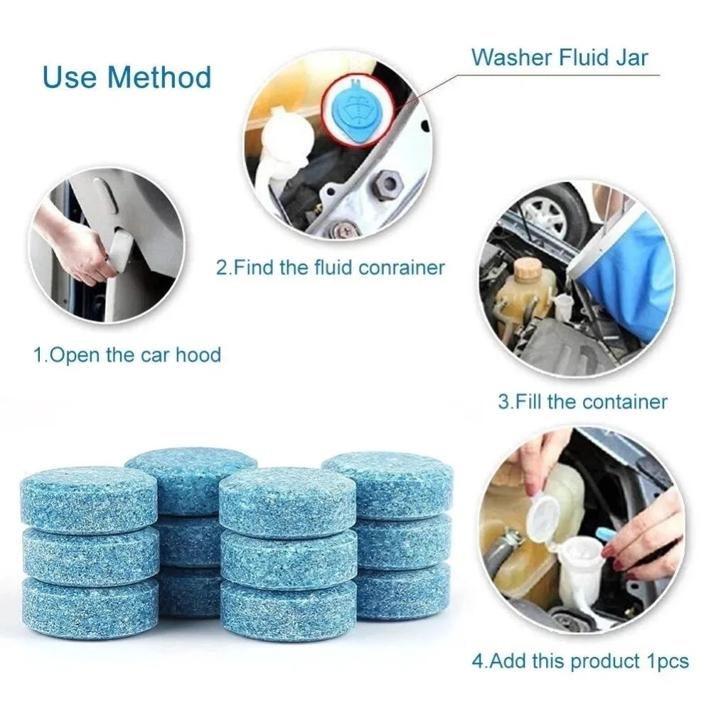 Car Windshield Glass Washer Tablets | Concentrated Effervescent Fluid for Car Wipers & Window Cleaning