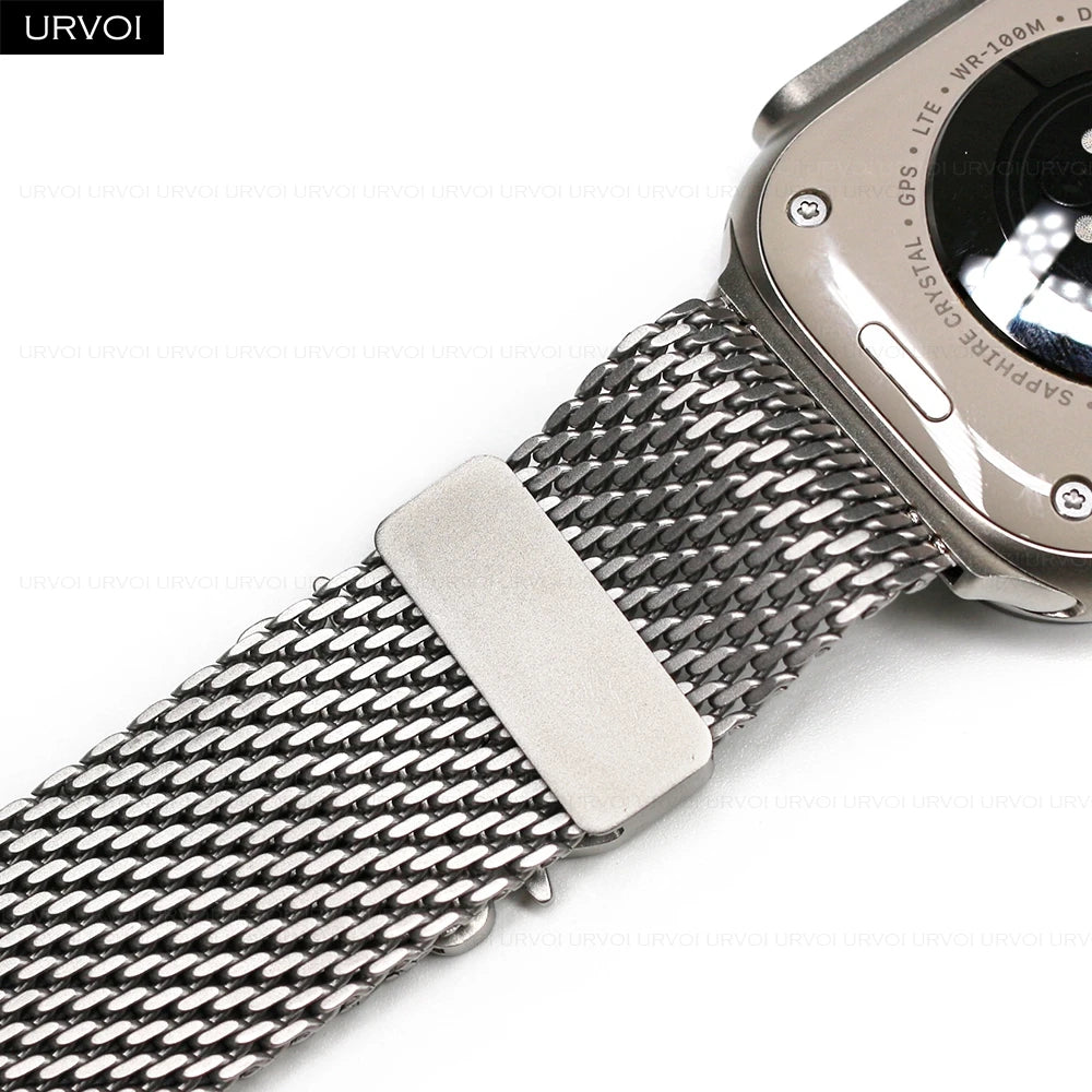 URVOI Stainless Steel Mesh Band for Apple Watch Ultra 2/1, Series 10/9 – 316L Secure Parachute Buckle, 46/49mm