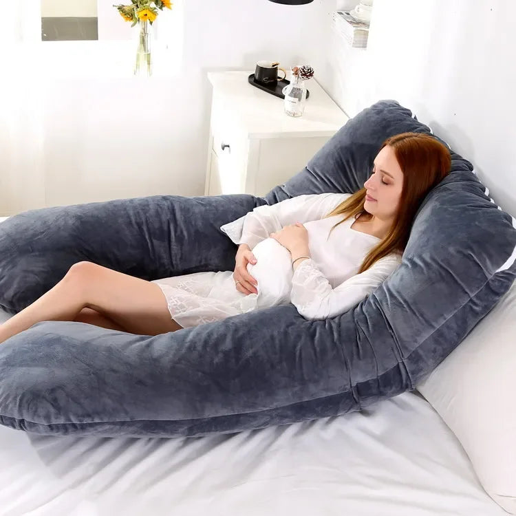 Soft Fleece U-Shaped Pregnancy Pillow – Multi-Function Side & Lumbar Support Cushion for Women