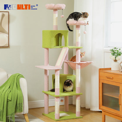Large Cat Tree Tower – Multi-Level Plush Indoor Cat Condo with Scratching Posts, Boards, Perches & Caves