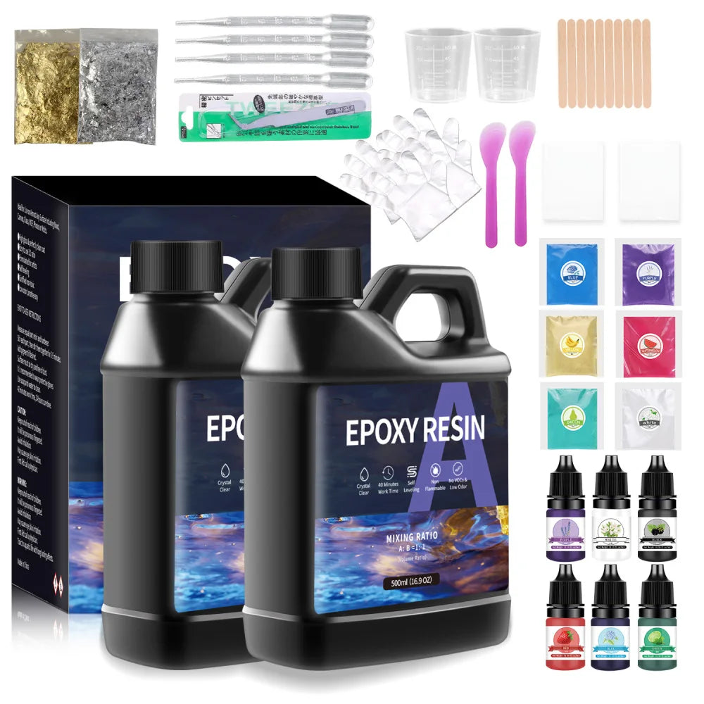 500/1000ml AB Epoxy Resin Glue Set – 1:1 High Adhesive Crystal Clear Resin for Jewelry Making & DIY Crafts
