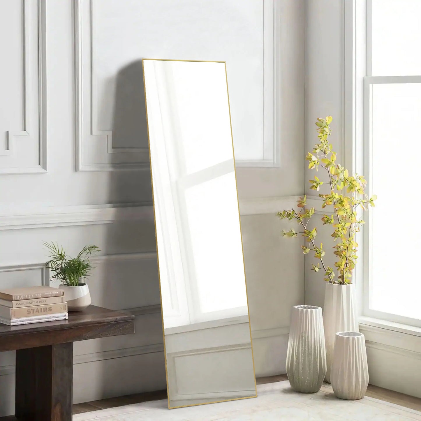 Full Body Wall Mirror 59"x16" – Standing or Wall-Mounted with Aluminum Alloy Frame for Bathroom & Bedroom