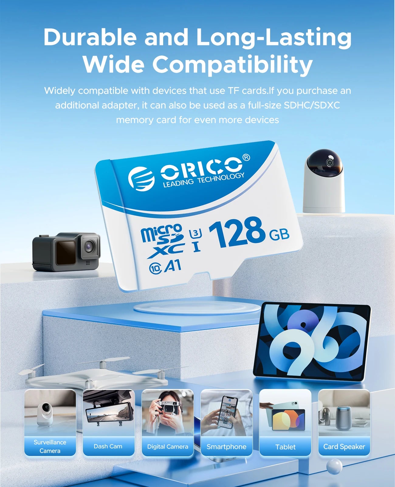 ORICO Micro SD Card – 16GB, 32GB, 64GB, 128GB A1 U3 Class 10 V10 for Camera, Drone & Dash Cam