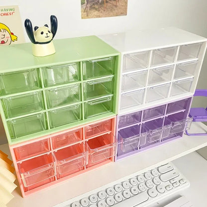 Desktop 9 Grid Storage Organizer - Transparent Small Drawer Partitioned Student Desk Wall-mounted Sundries Storage Box (Cute)