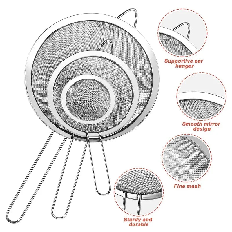Stainless Steel Mesh Sieve Slotted Spoon – Kitchen Strainer for Baking, Pastry, Oil, and Flour Sifting