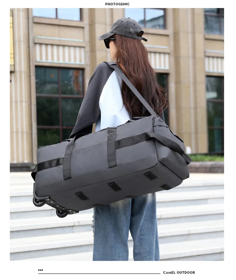 80L Rolling Duffle Bag with Wheels – 31" Heavy-Duty Foldable Travel Duffel, Water-Resistant Luggage with Shoulder Strap
