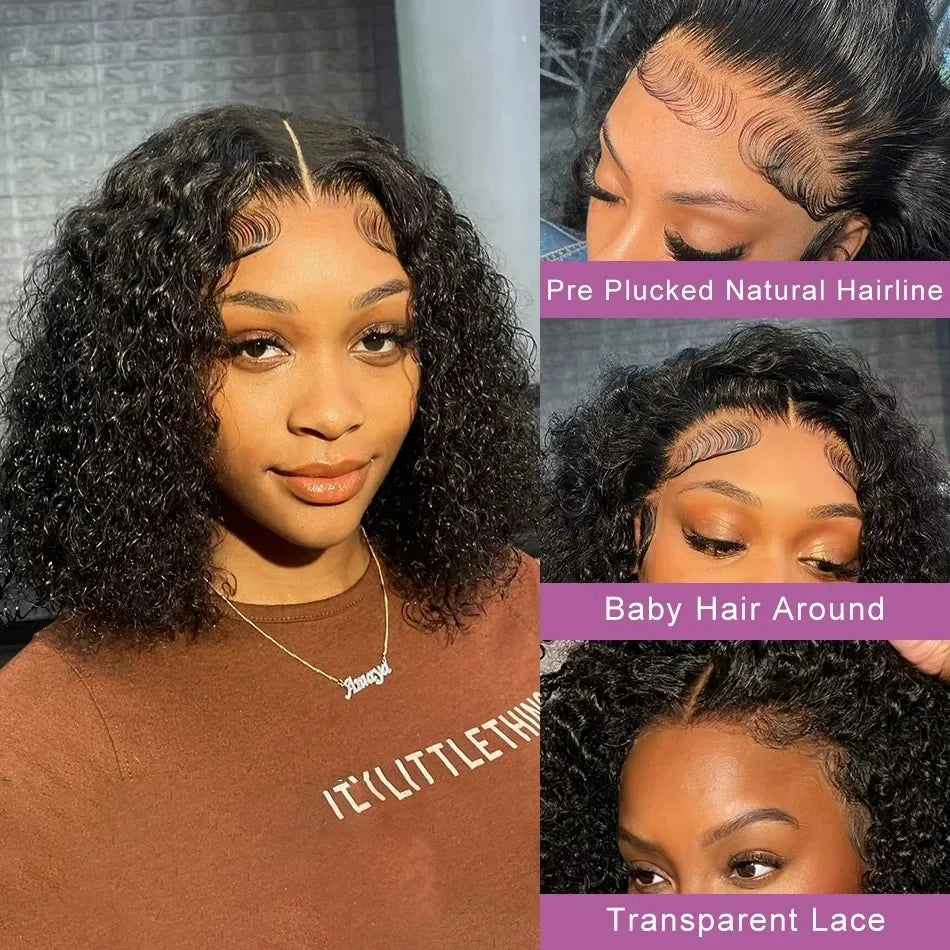250% Density 13x6 HD Transparent Lace Frontal Bob Wig – Curly Deep Wave Human Hair, Pre-Plucked for Black Women