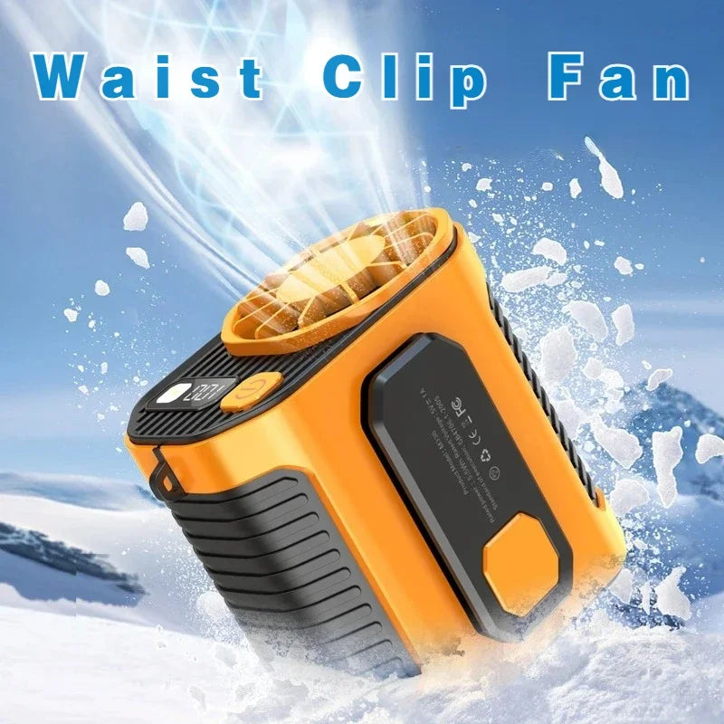20000mAh Portable Waist Fan - Strong Wind Hanging Neck Fan with Power Bank and LED Lighting for Outdoor Sports and Work