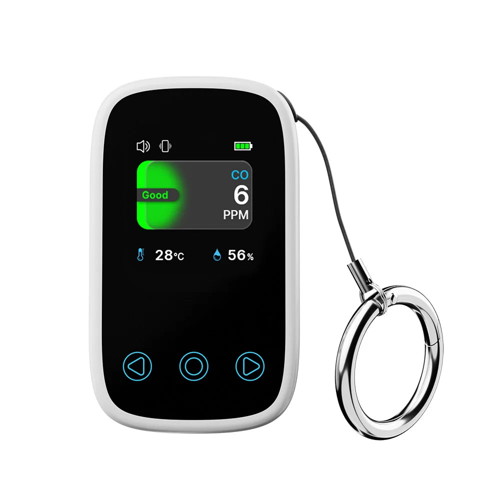 Mini CO Detector - Portable Rechargeable Carbon Monoxide & Air Quality Monitor with Temperature and Humidity Meter