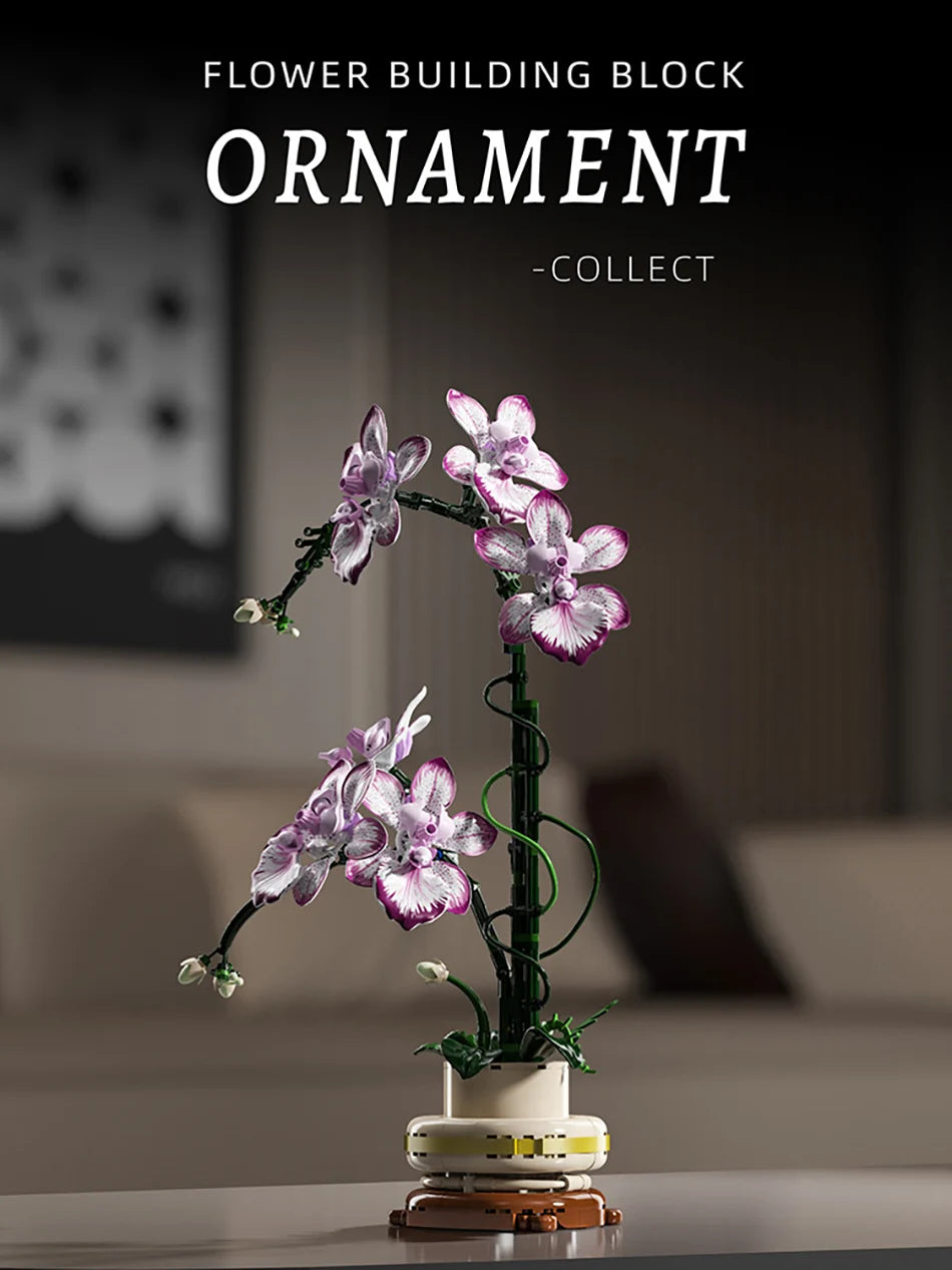 Orchid Cymbidium Building Blocks Set – DIY Potted Phalaenopsis Flower Simulation Toy for Valentine’s Gift