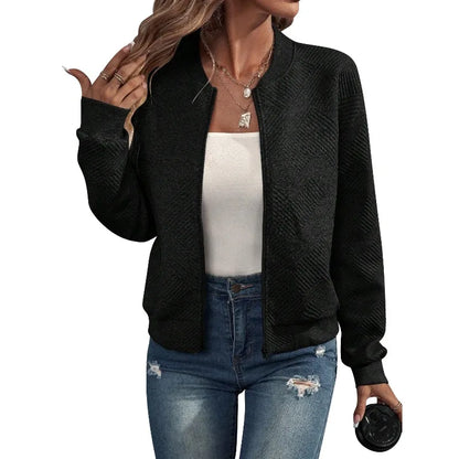 Women’s Plus Size Zipper Sweater Coat - Casual Solid Color Autumn & Winter Jacket