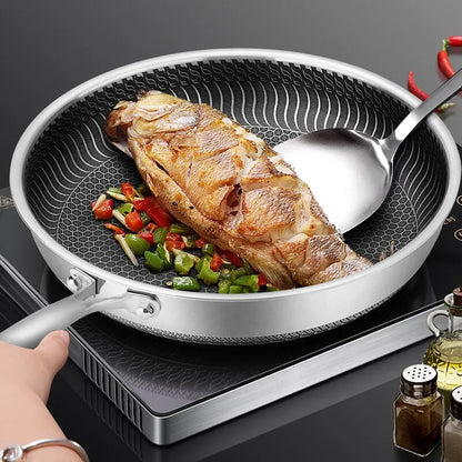 Tri-Ply 316 Stainless Steel Frying Pan – Double-Sided Honeycomb Wok Skillet for All Stoves