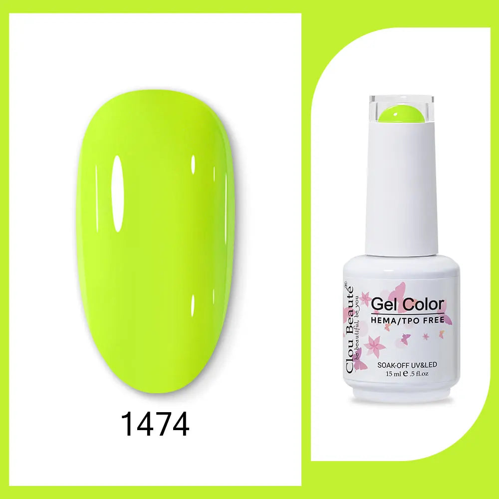 Clou Beaute 15ml Gel Nail Polish Set – Red Black White Green Neon UV Soak-Off Semi-Permanent Nail Varnish Base & Velvet Top Coat