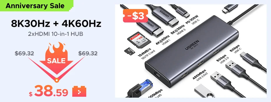 UGREEN 4-in-1 USB 3.0/USB-C Card Reader – SD, Micro SD, TF, CF, MS OTG Adapter for Laptop & PC