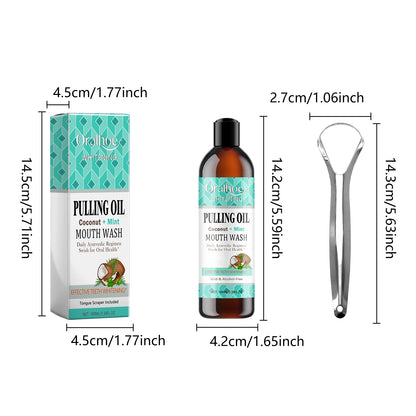 Coconut Mint Oil Pulling Mouthwash Kit - Fresh Breath Oral Care Set with Tongue Scraper for Daily Hygiene