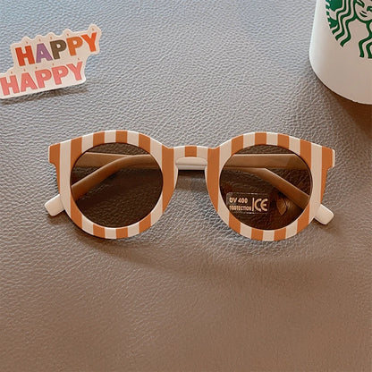 2023 Kids Checker Panel Round Sunglasses – Cute UV400 Sun Protection for Baby Girls & Children Outdoor Wear