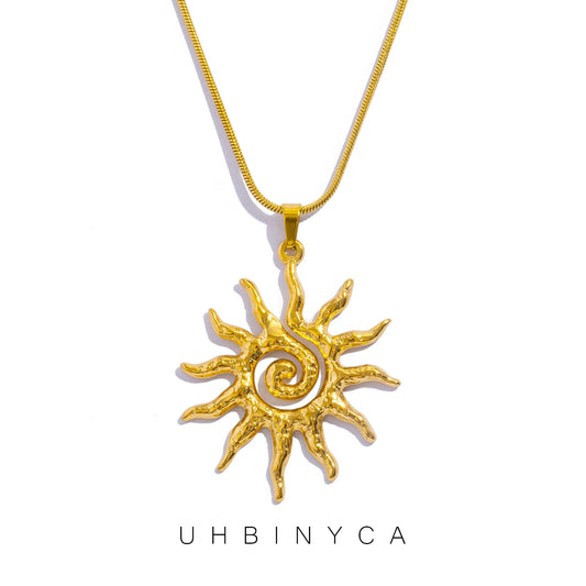 Spiral Sun Pendant Necklace for Women – 18K Gold Plated Hypoallergenic Stainless Steel Boho Daily Wear Jewelry Gift