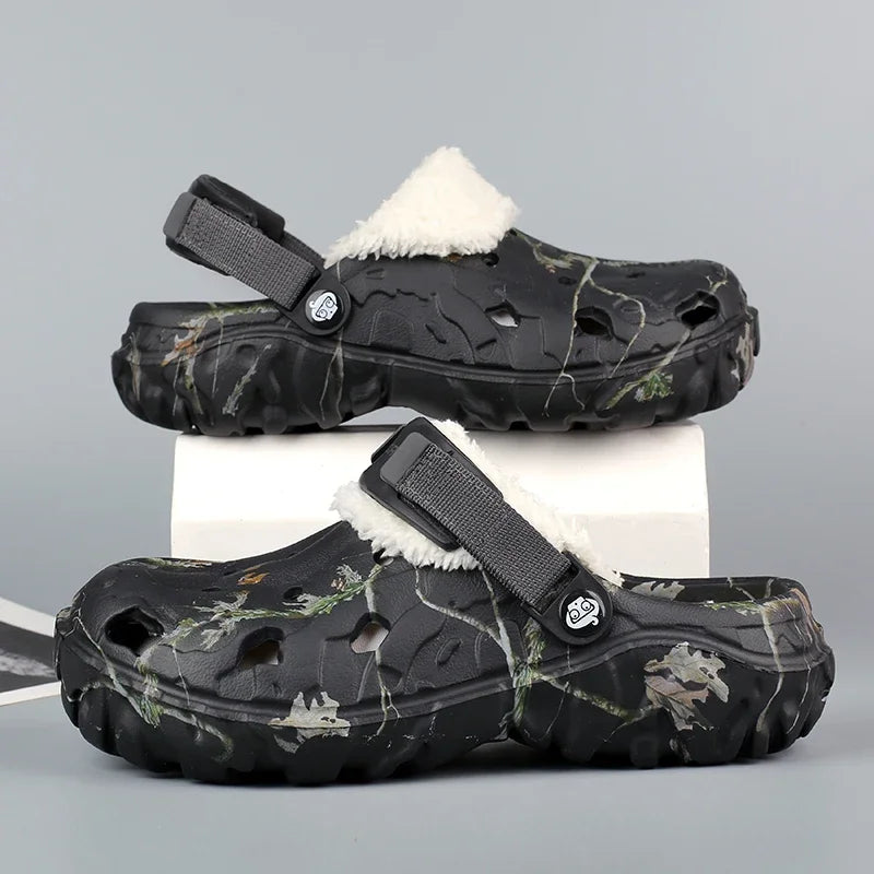 Winter Men’s Garden Clogs – Plush Fur Slippers & Fluffy Outdoor Slides for Couples
