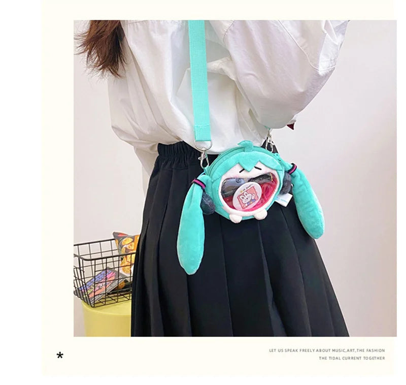 Hatsune Miku Coin Purse Shoulder Bag – Kawaii 14cm Plush Headphone Bag, Cartoon Crossbody Keychain Pendant, Perfect Girl Gift