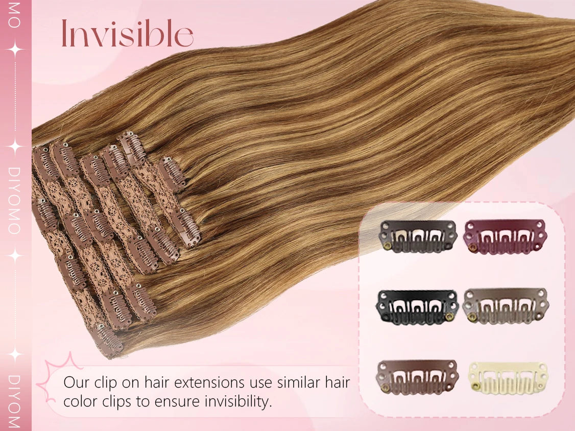 Natural Black Straight Human Hair Extensions - 7-Piece PU Clip-In Invisible Weft Set 116g