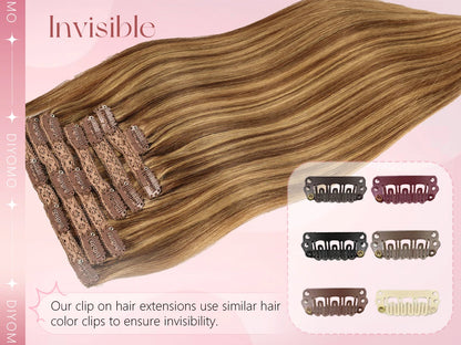 Natural Black Straight Human Hair Extensions - 7-Piece PU Clip-In Invisible Weft Set 116g
