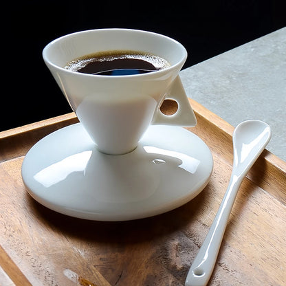 Hand-Brewed Bone China Coffee Cups & Saucers Set: Espresso Share Ins Style with Spoon - Exquisite High-Value Small Cup