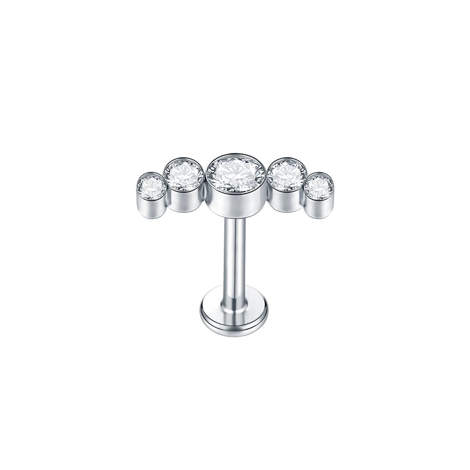 Titanium CZ Tragus & Helix Stud – Internally Threaded Labret Lip Ring Piercing Earring (1PC)