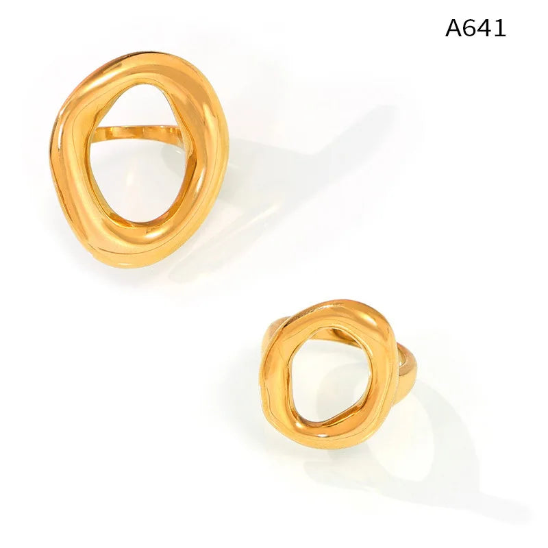 316L Stainless Steel Gold Plated Oval Ring – Large Luxury Waterproof Women’s Jewelry