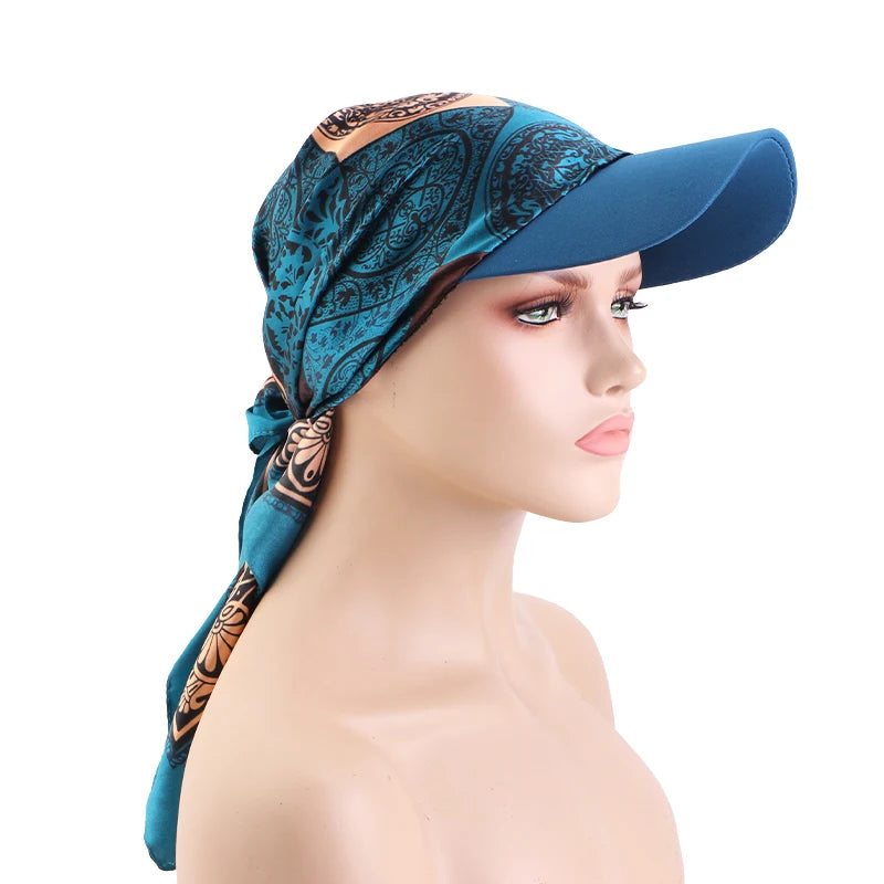 Women’s Printed Satin Sun Hat - Soft Breathable Headscarf Cap with Brim for Summer Fashion & Outdoor Wear