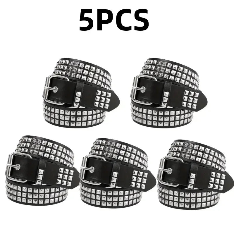 2024 Square Bead Rivet Belt – Punk Metal Pyramid Hardware Belt for Men and Women, Y2K Designer Jeans Belt