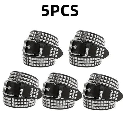 2024 Square Bead Rivet Belt – Punk Metal Pyramid Hardware Belt for Men and Women, Y2K Designer Jeans Belt